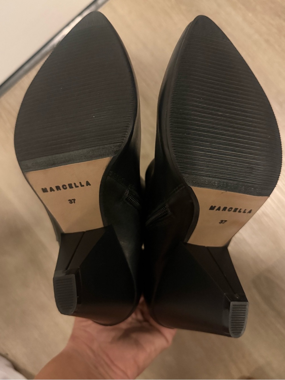 MARCELLA | Classic Black Leather Pointed Ankle Boots with Block Heel - Picture 6 of 7